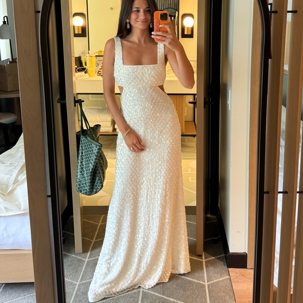 BHLDN LENA SQUARE-NECK SEQUIN CUTOUT WEDDING GOWN